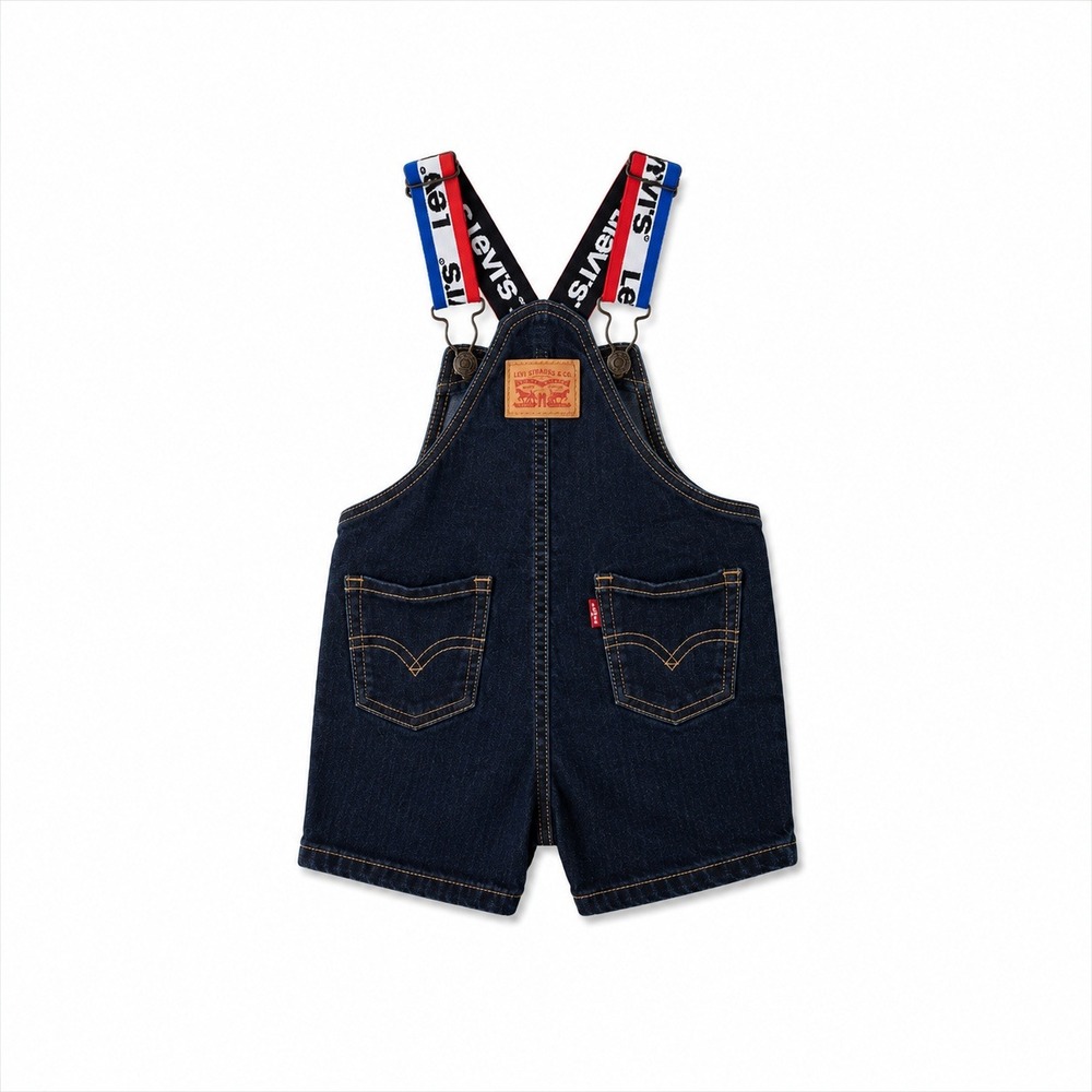Levi's Baby Denim Shortalls 24M Logo Strap Overalls Dark Wash Cotton‎ 2T - Picture 3 of 15